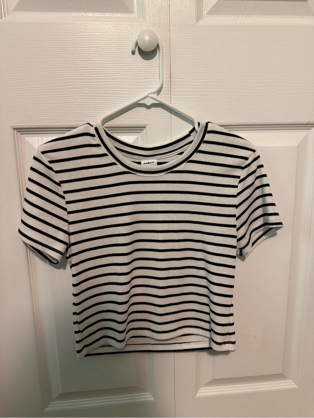 Women's Black & White Stripe Crop Tee